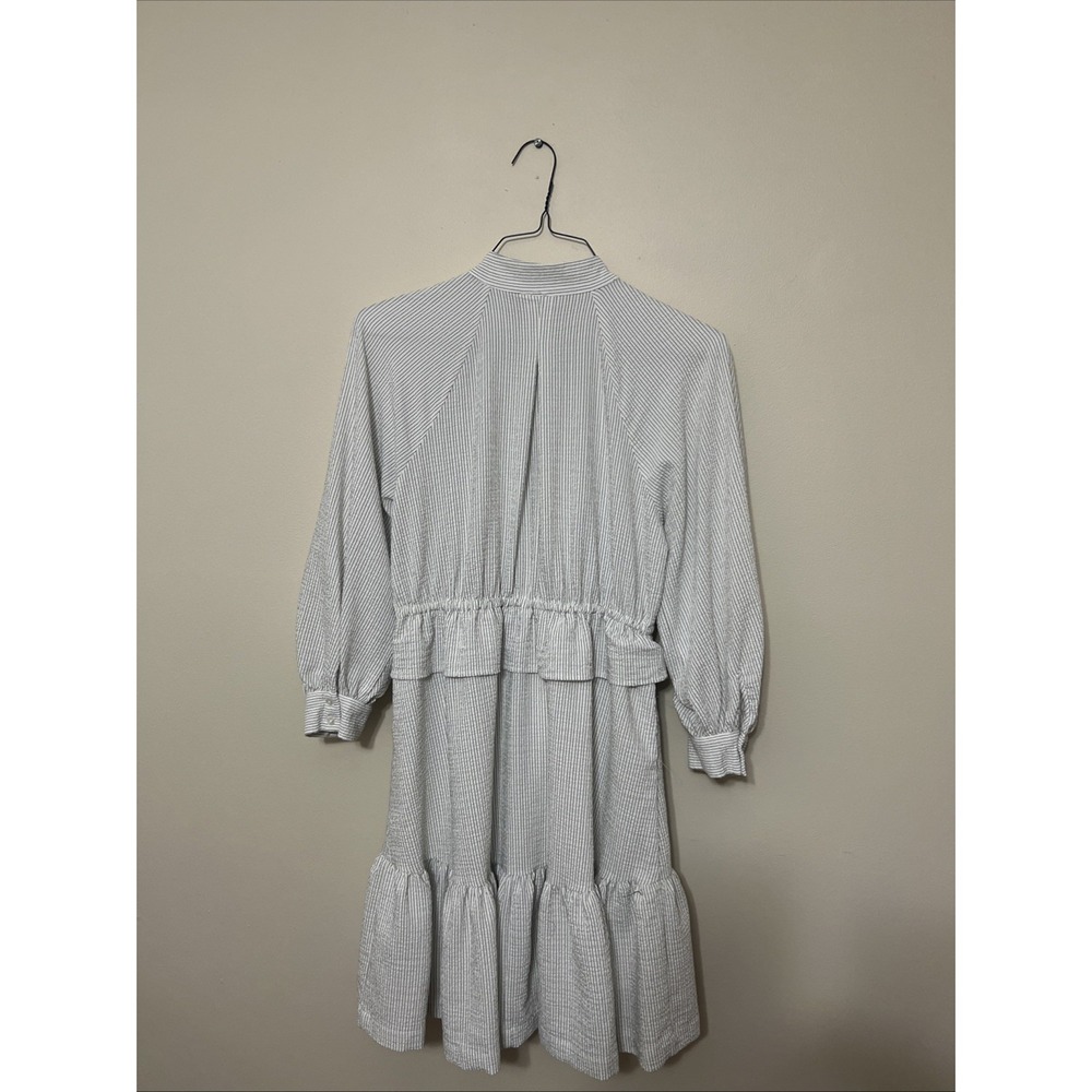 Calvin Klein Cottagecore Shirt Dress Womens S White Striped Tie Waist Pockets - Picture 7 of 10